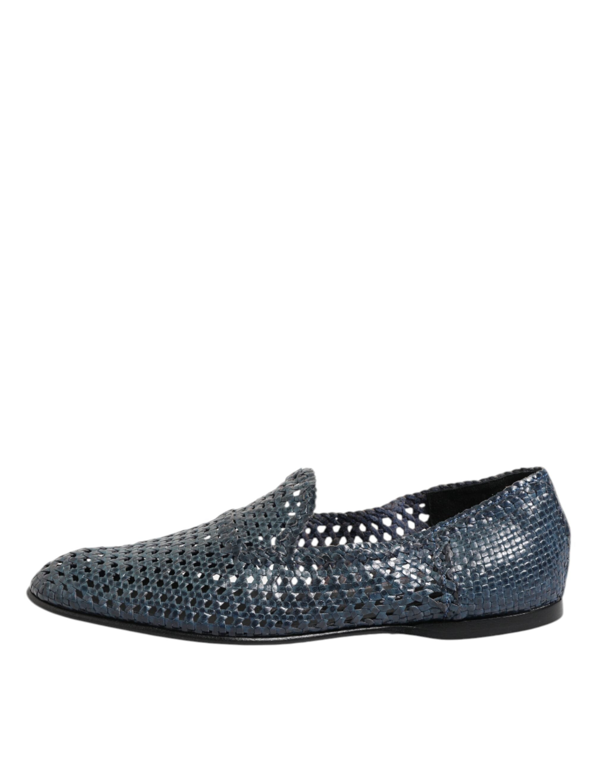 Chaussures mocassins en cuir tissé bleu Dolce & Gabbana, slip-on élégants et confortables pour homme.