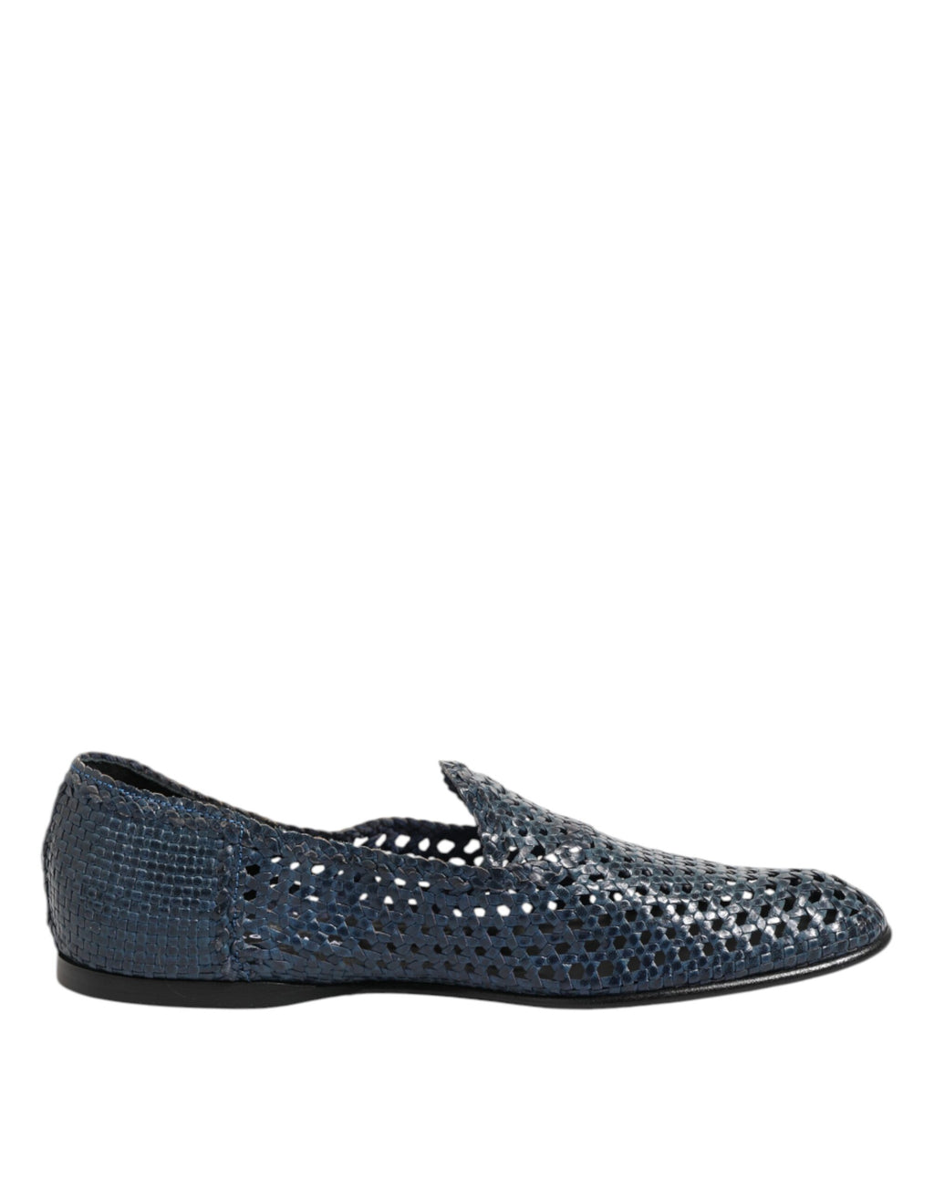 Chaussures mocassins Dolce & Gabbana en cuir tissé bleu, slip-on élégants pour homme, vues de dessus.