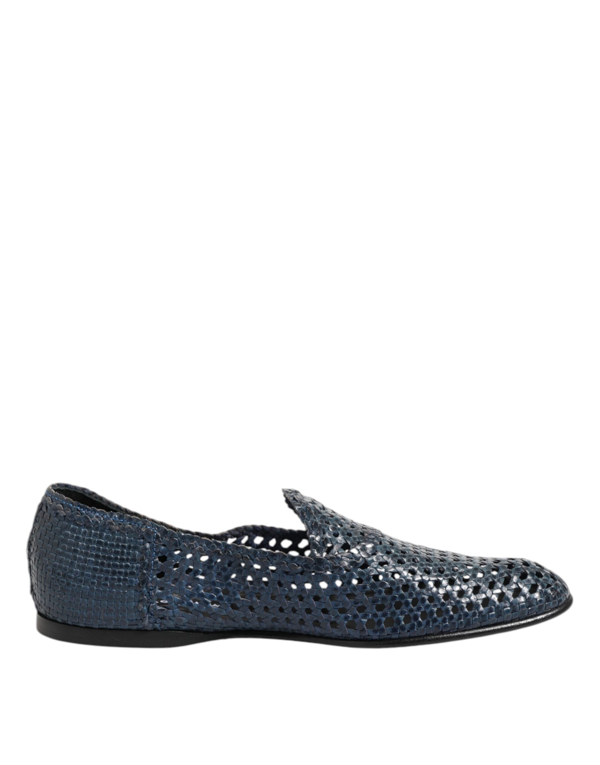 Chaussures mocassins Dolce & Gabbana en cuir tissé bleu, slip-on élégants pour homme, vues de dessus.