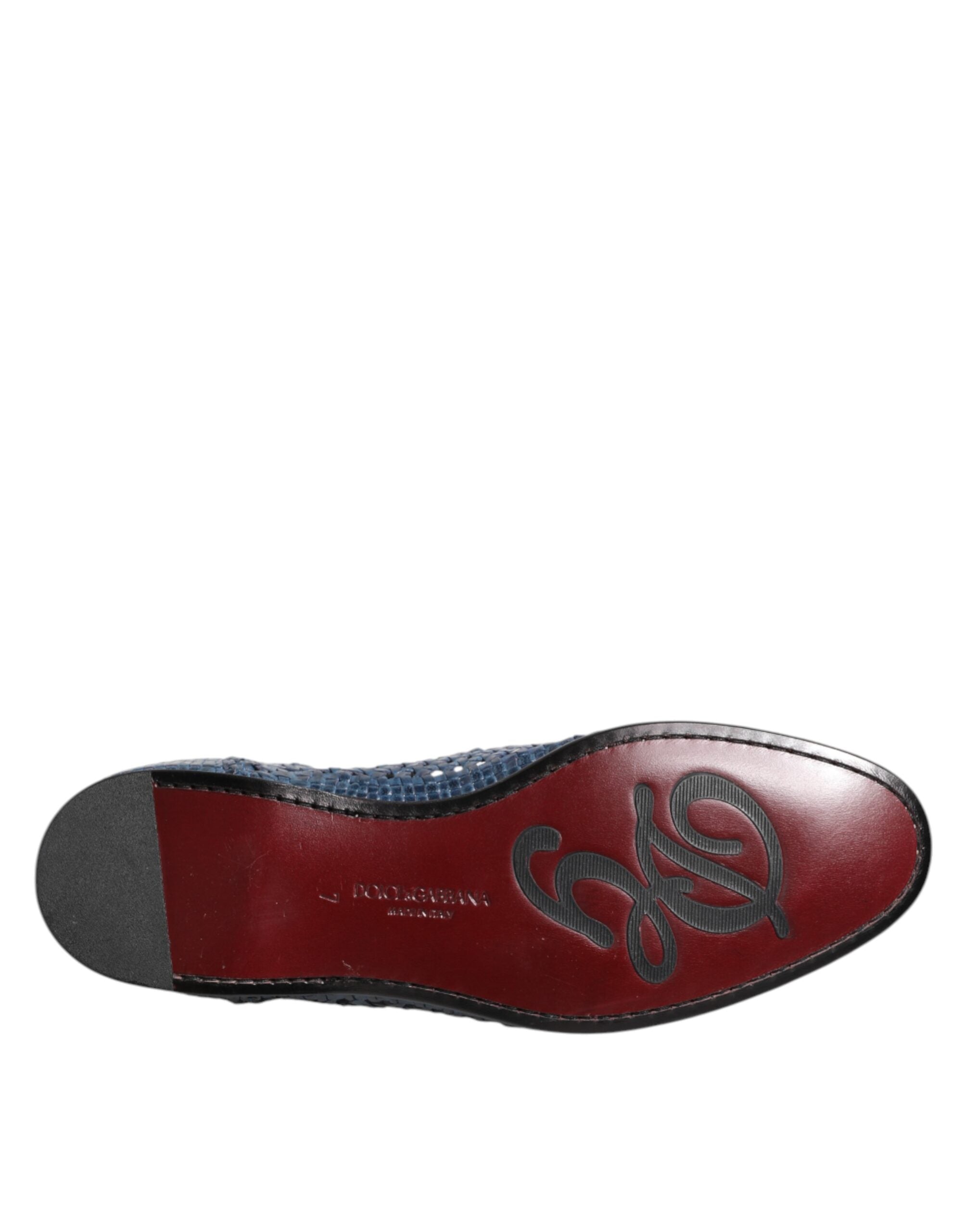 Chaussures mocassins Dolce & Gabbana en cuir tissé bleu, slip-on élégants pour homme.