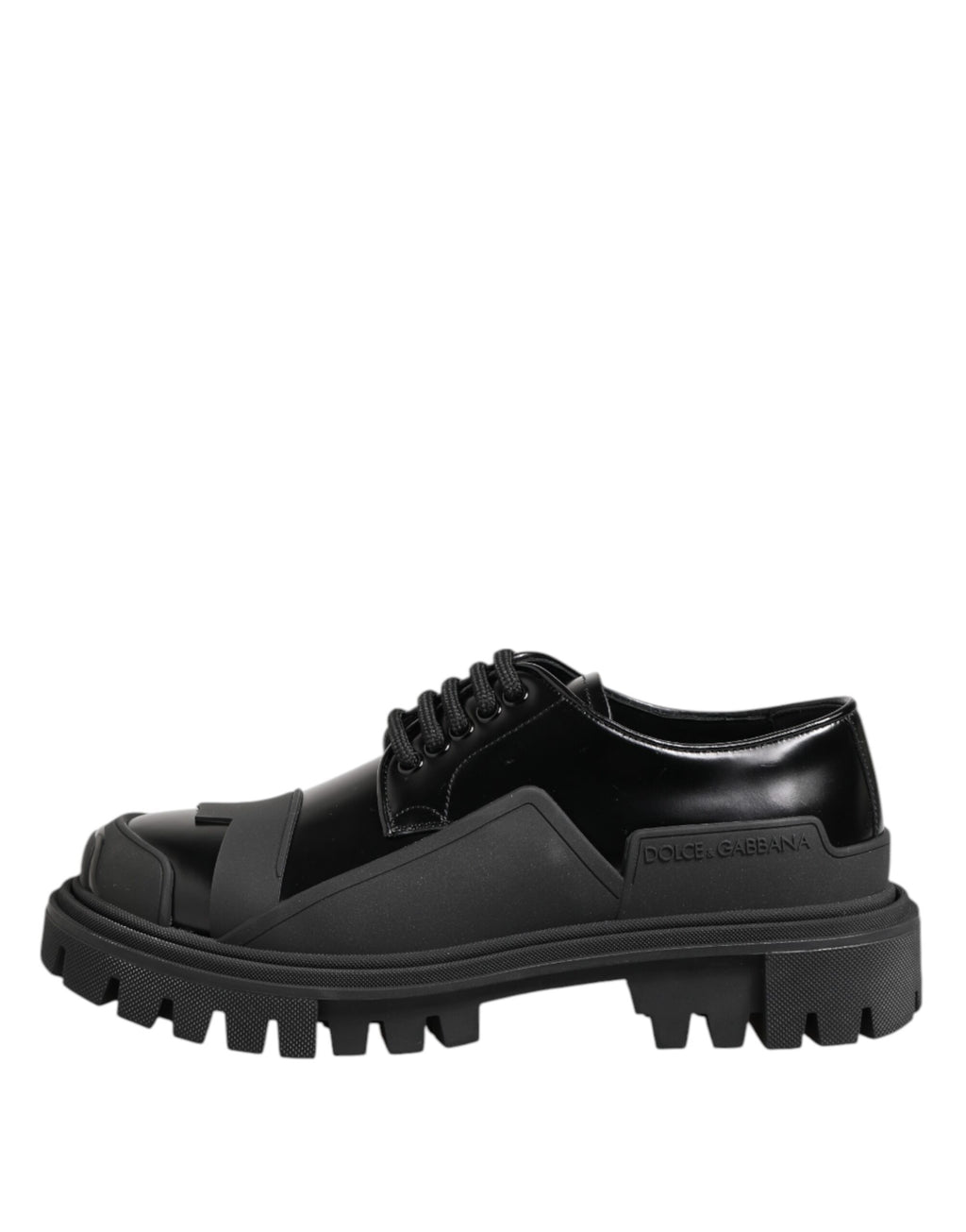 Chaussures Derby de trekking en cuir brillant noir de Dolce & Gabbana, style élégant et moderne.