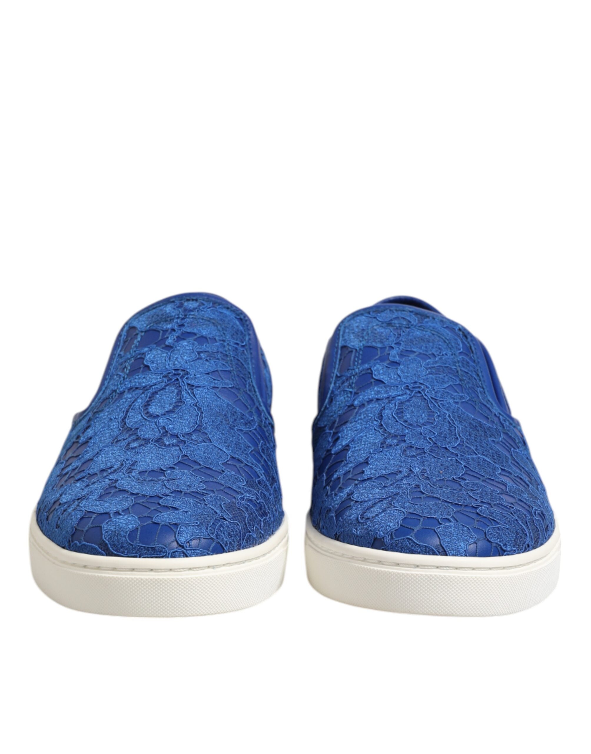 Chaussures Dolce & Gabbana en cuir bleu, baskets à lacets slip-on avec design élégant et moderne.