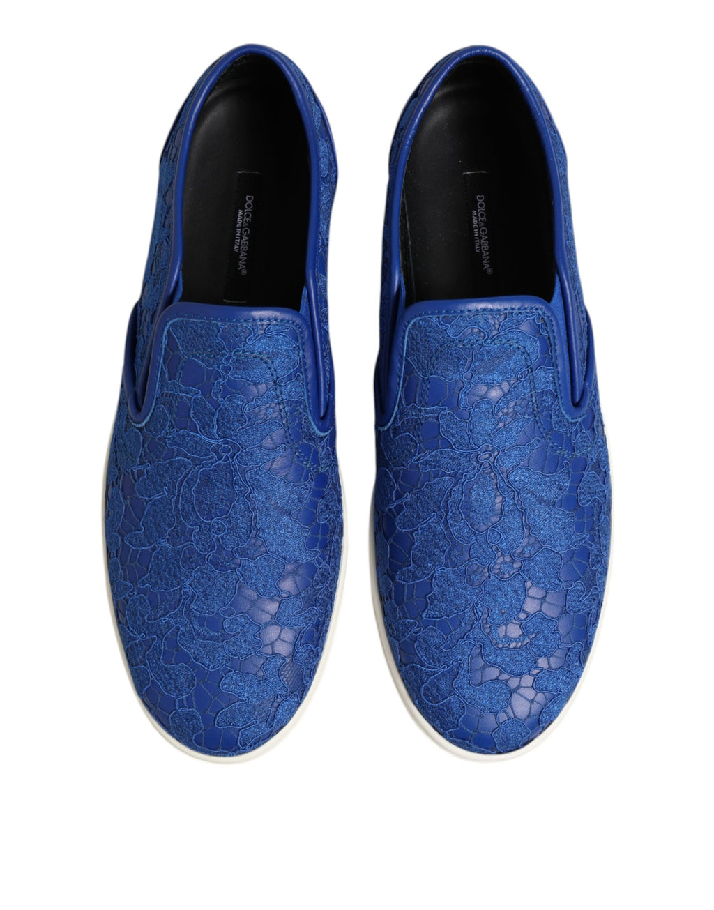 Chaussures sneakers Dolce & Gabbana en cuir bleu avec lacets, style slip-on pour hommes ou femmes.
