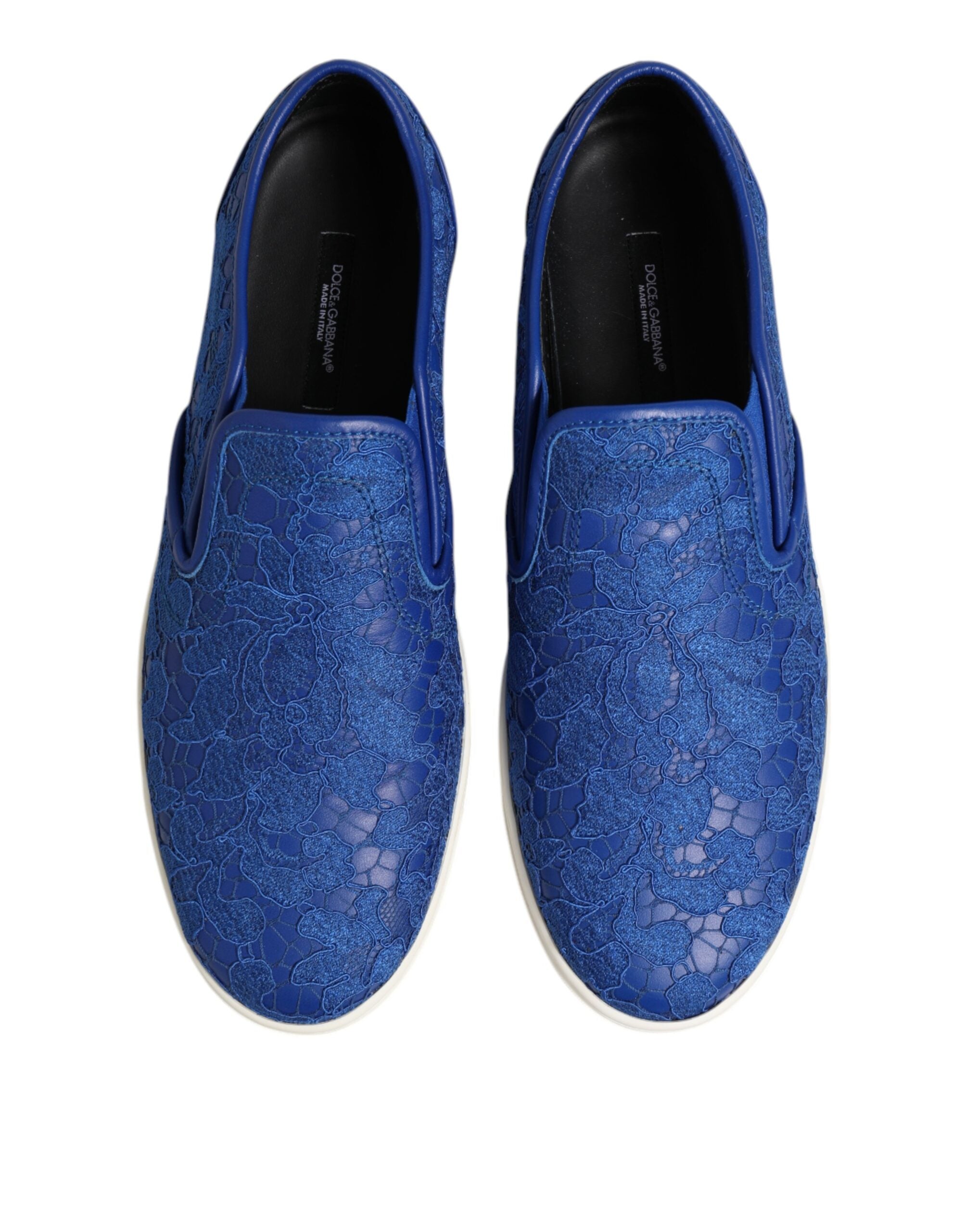 Chaussures sneakers Dolce & Gabbana en cuir bleu avec lacets, style slip-on pour hommes ou femmes.