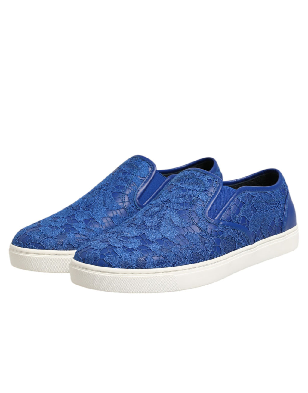 Chaussures Dolce & Gabbana en cuir bleu, baskets à lacets slip-on pour homme, style élégant et moderne.