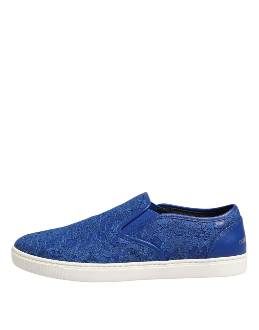Chaussures sneakers Dolce & Gabbana en cuir bleu avec lacets, style slip-on, vue de côté.