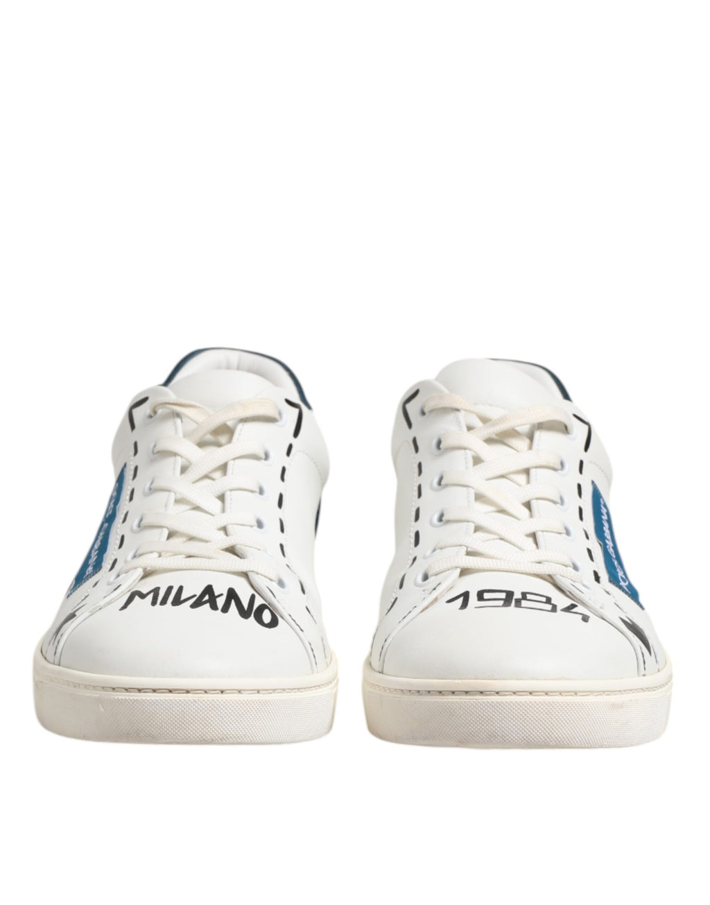 Chaussures sneakers basses en cuir blanc imprimé de Dolce & Gabbana, chaussures de sport élégantes pour femmes et hommes.
