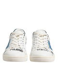 Chaussures sneakers basses en cuir blanc imprimé de Dolce & Gabbana, chaussures de sport élégantes pour femmes et hommes.