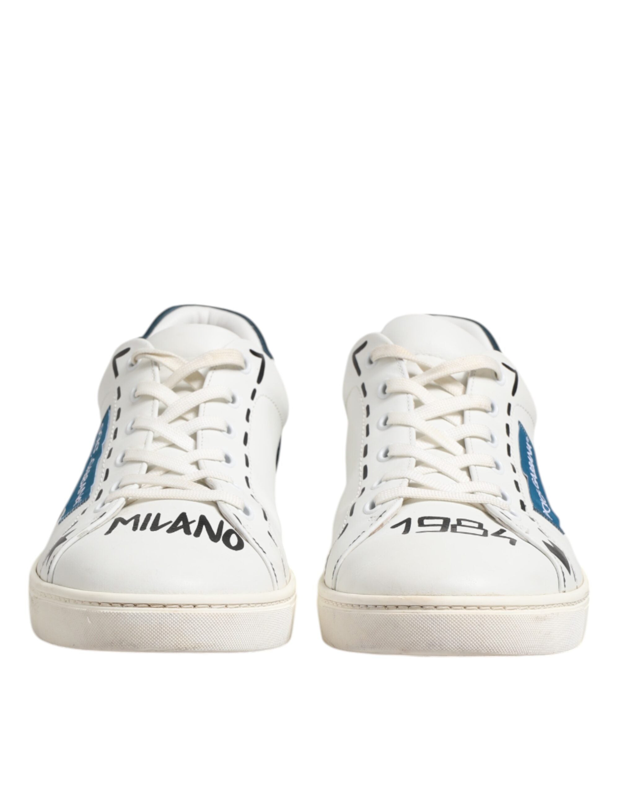 Chaussures sneakers basses en cuir blanc imprimé de Dolce & Gabbana, chaussures de sport élégantes pour femmes et hommes.