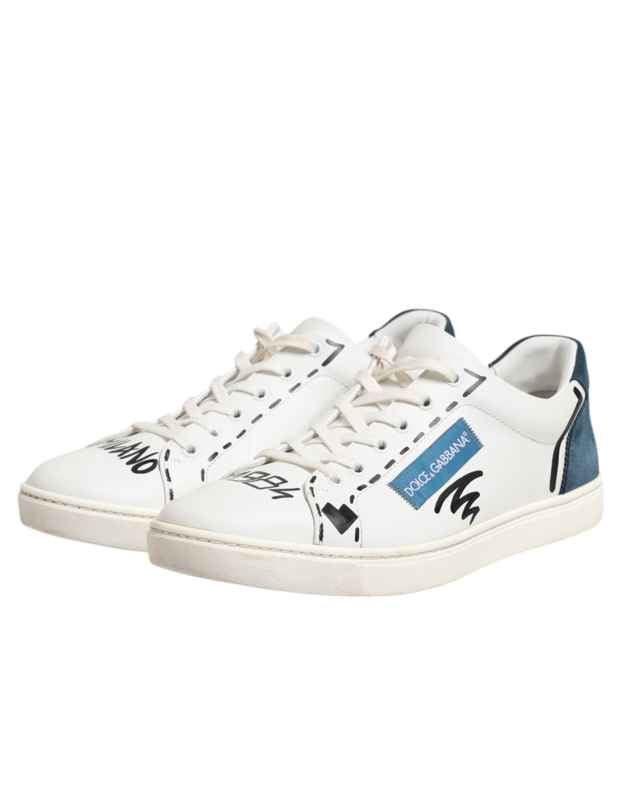 Chaussures sneakers basses en cuir blanc imprimé de Dolce & Gabbana, style décontracté et élégant.