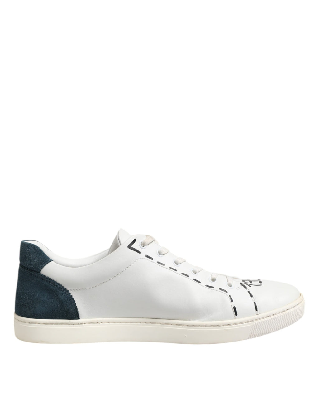 Chaussures sneakers basses en cuir blanc imprimé de Dolce & Gabbana, élégantes et confortables, vues de face.