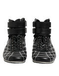 Chaussures Dolce & Gabbana, baskets en cuir noir matelassé avec lacets, style élégant et moderne, vue de face.