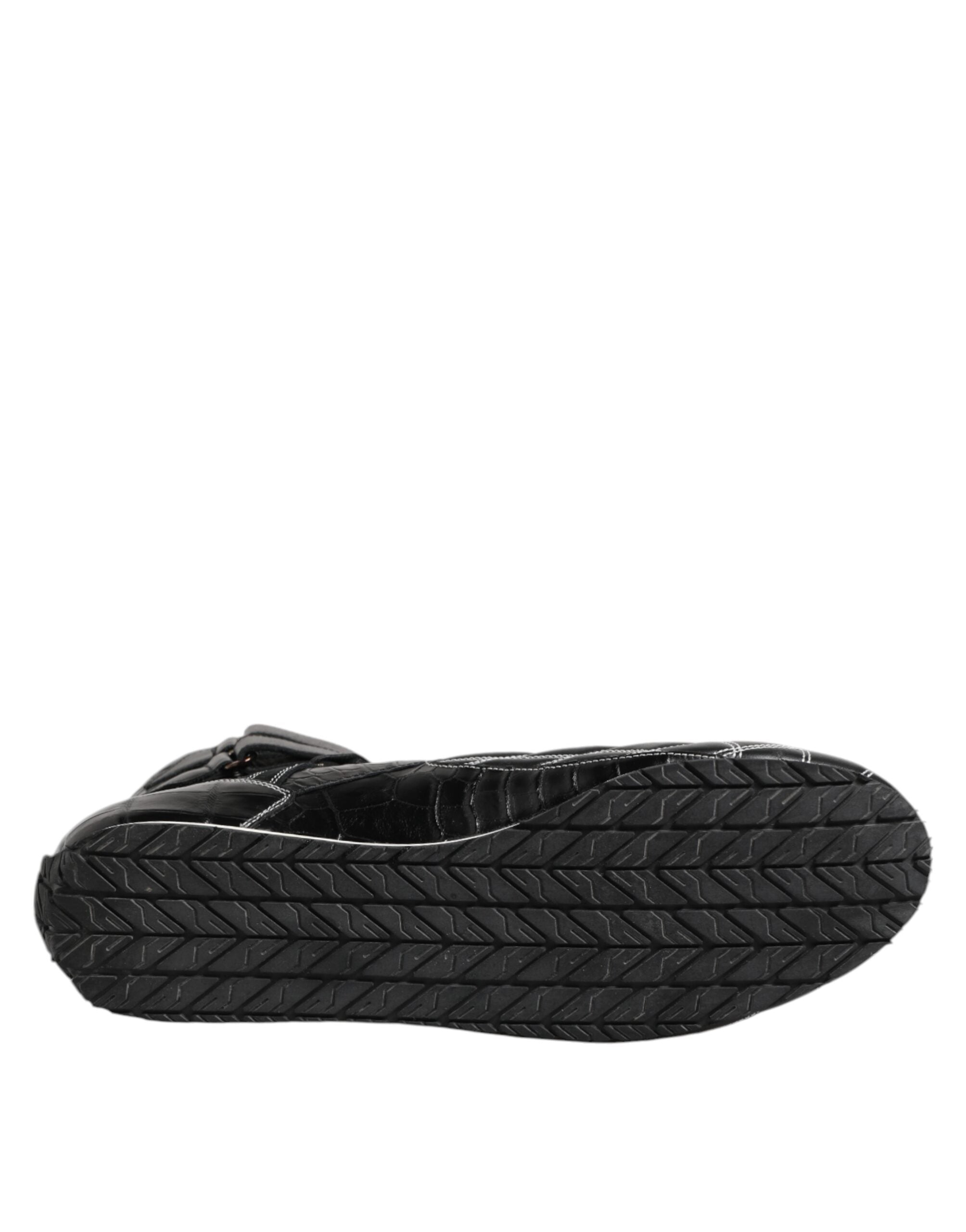 Chaussures sneakers en cuir matelassé noir Dolce & Gabbana avec lacets, vue de face, élégantes et modernes.