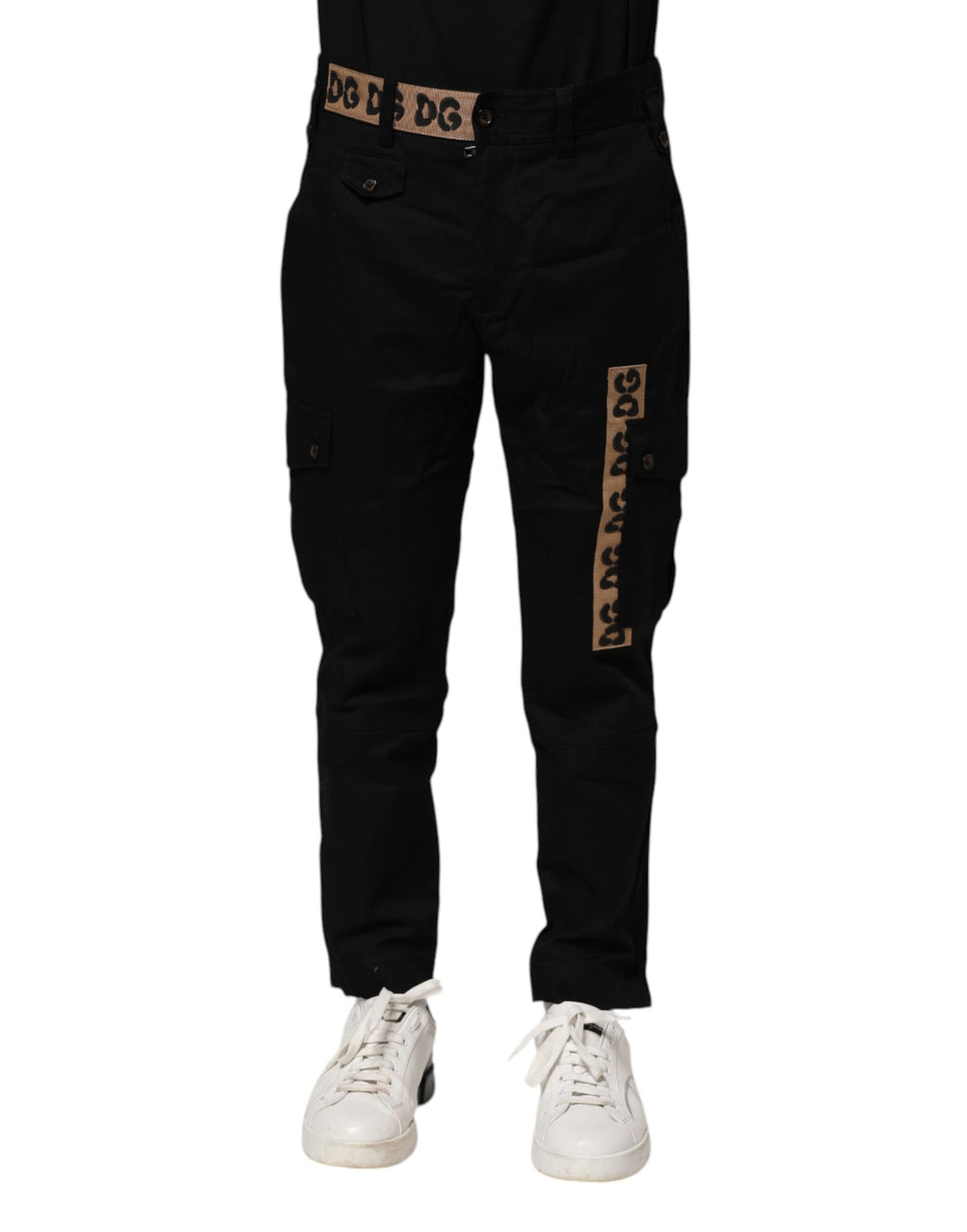Pantalon cargo décontracté en coton noir de Dolce & Gabbana, style casual avec poches latérales et coupe tendance.