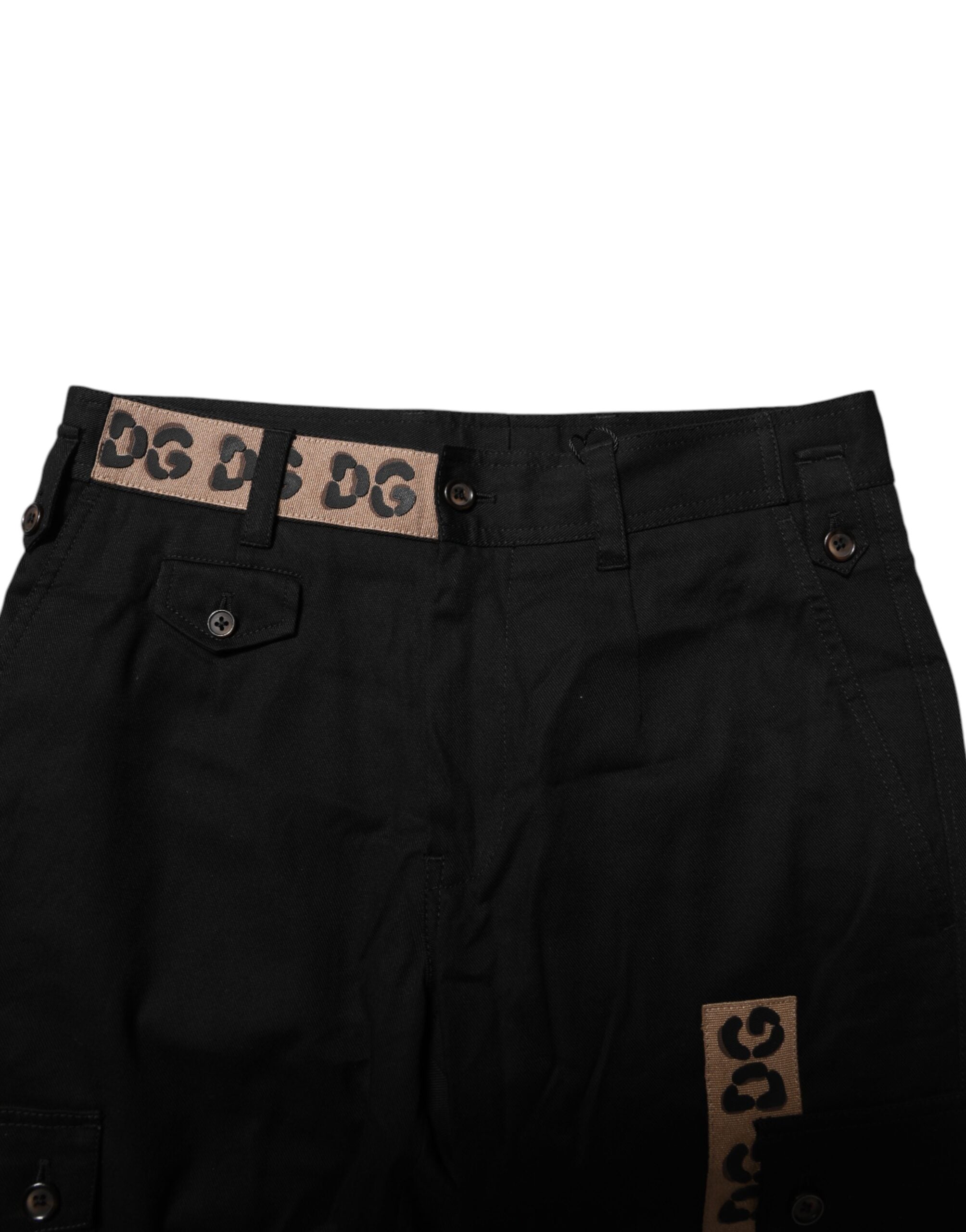 Pantalons cargo décontractés en coton noir de Dolce & Gabbana, style casual et confort, visibles sur l’image.