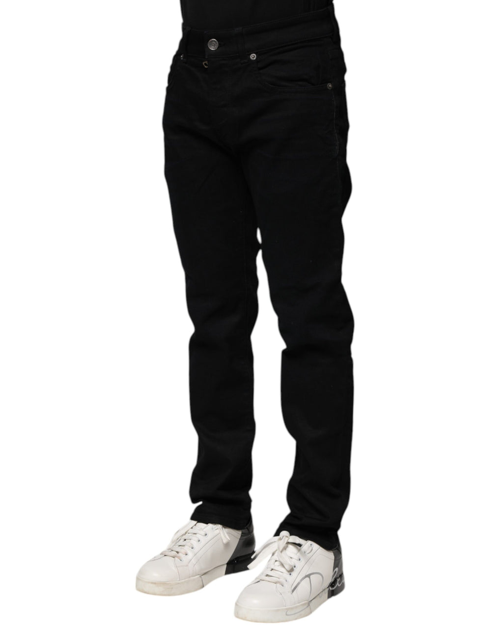 Jeans skinny en denim noir en coton de Dolce & Gabbana, coupe ajustée et style élégant visible sur l'image.