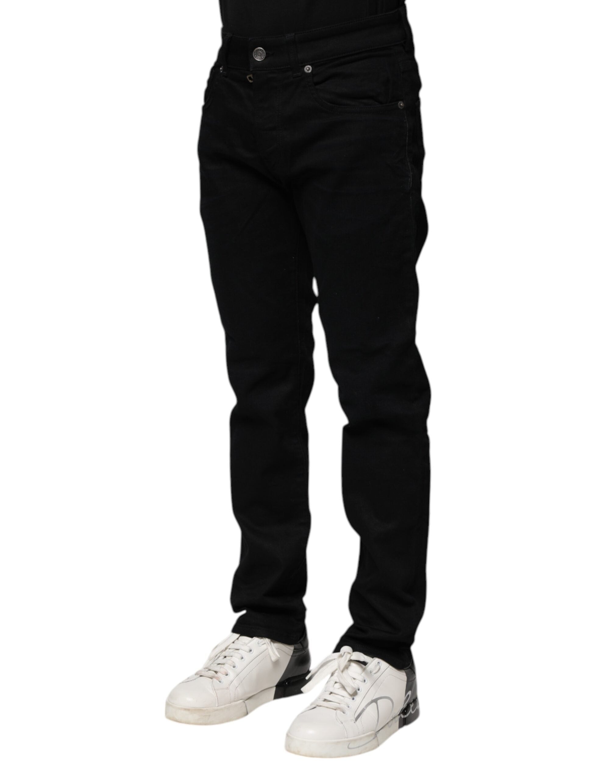 Jeans skinny en denim noir en coton de Dolce & Gabbana, coupe ajustée et style élégant visible sur l'image.
