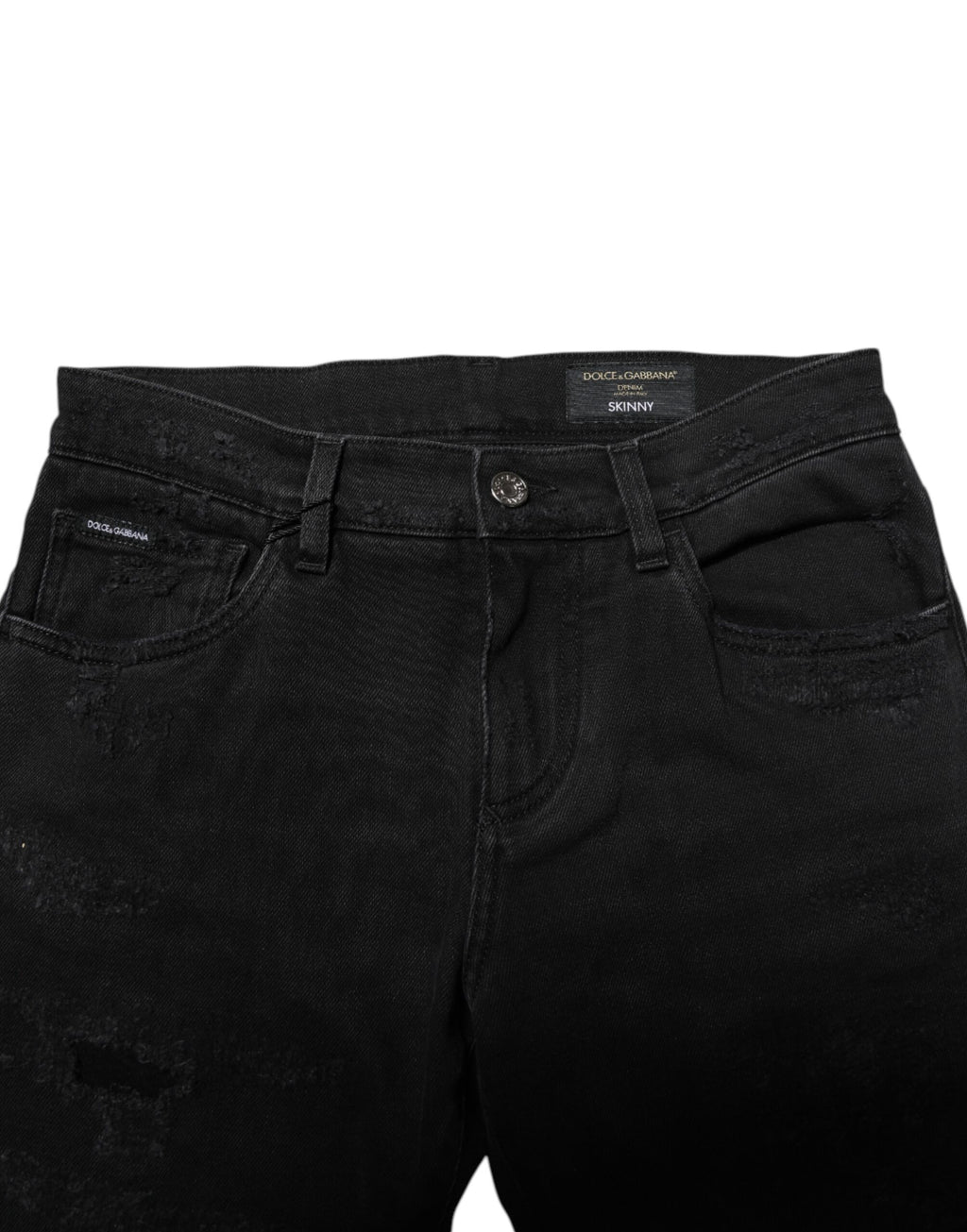 Jeans homme skinny en coton noir de Dolce & Gabbana, denim ajusté avec détails modernes et couture élégante.