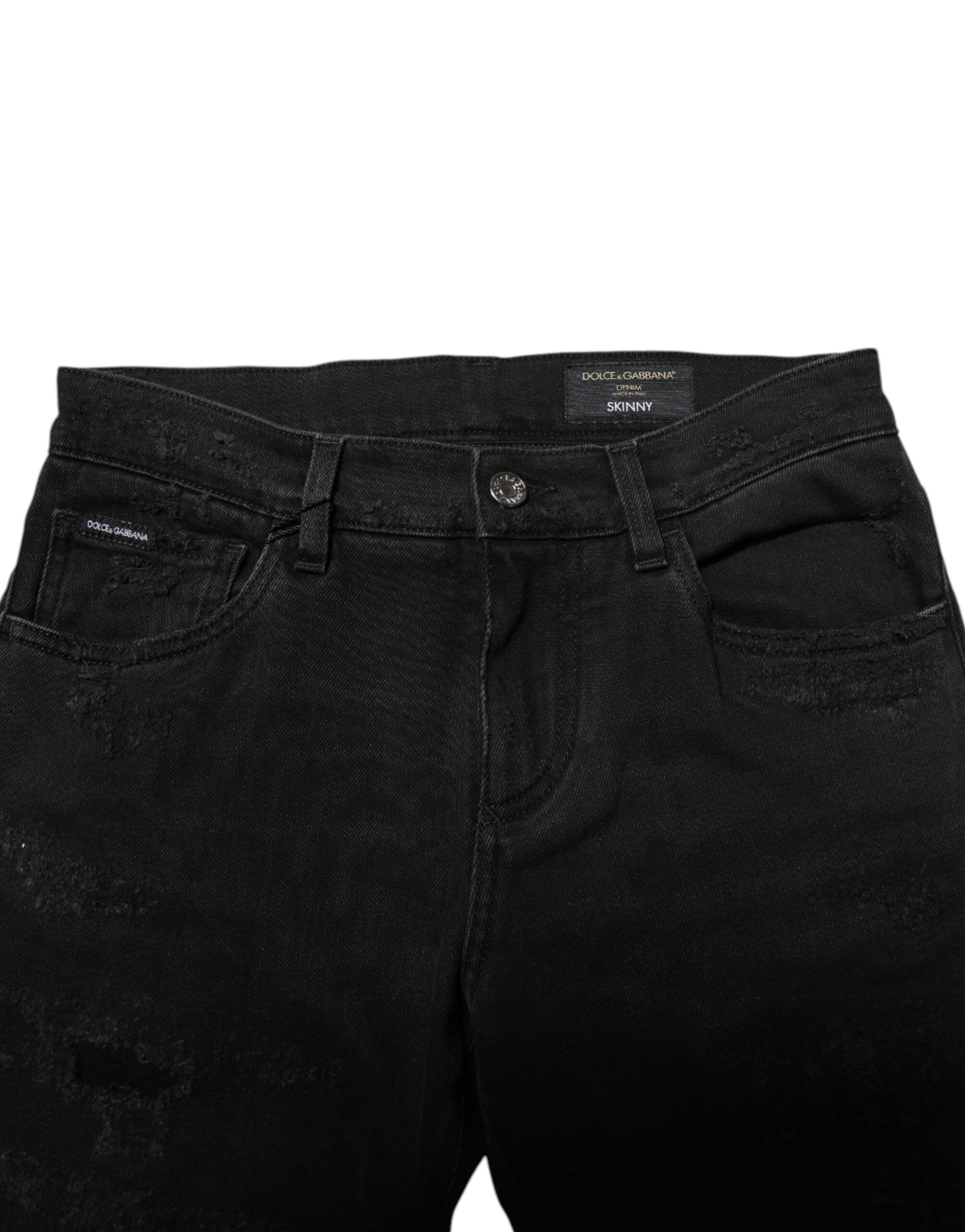 Jeans homme skinny en coton noir de Dolce & Gabbana, denim ajusté avec détails modernes et couture élégante.