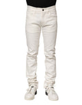 Jeans skinny en coton blanc pour homme de Dolce & Gabbana, denim ajusté avec détails modernes, vue de face.