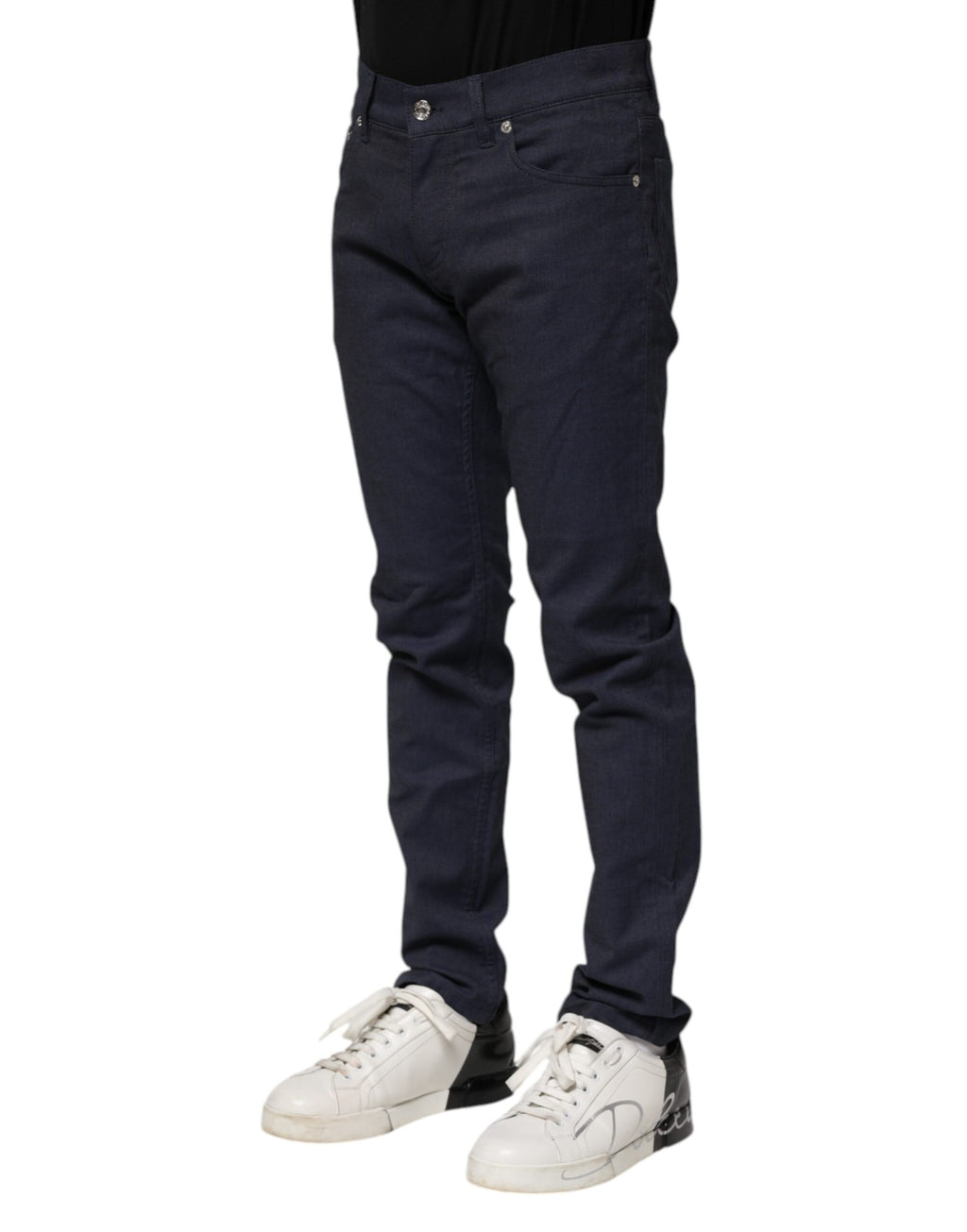 Jeans skinny en denim coton bleu foncé de Dolce & Gabbana, ajustés, avec poches arrière et couture visible.