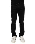 Jeans slim en coton noir pour homme de Dolce & Gabbana, denim, ajustés et modernes, visibles en gros plan.