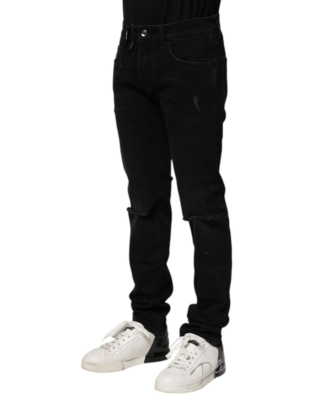 Jeans slim en coton noir de Dolce & Gabbana pour homme, coupe skinny, affichant une texture en denim.