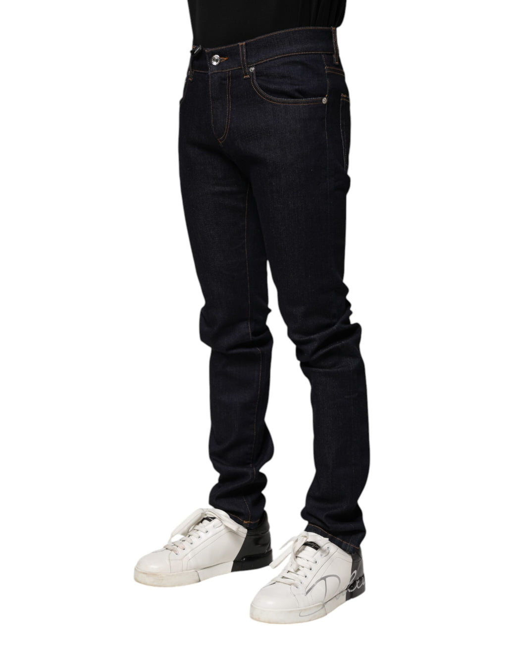 Jeans homme skinny en coton noir de Dolce & Gabbana, coupe ajustée et style élégant.