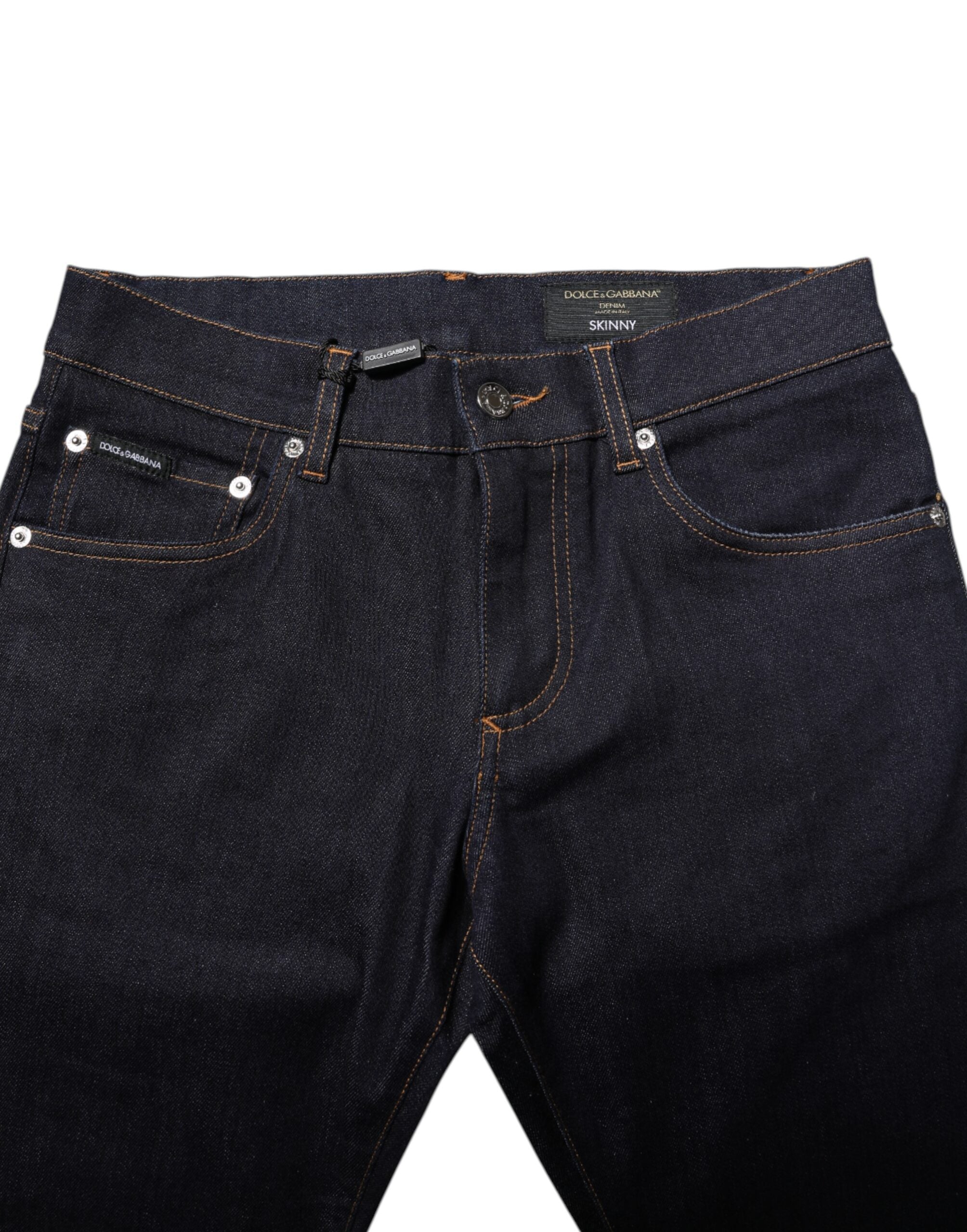 Jeans homme skinny en coton noir Dolce & Gabbana, denim ajusté avec détails modernes et finition élégante.