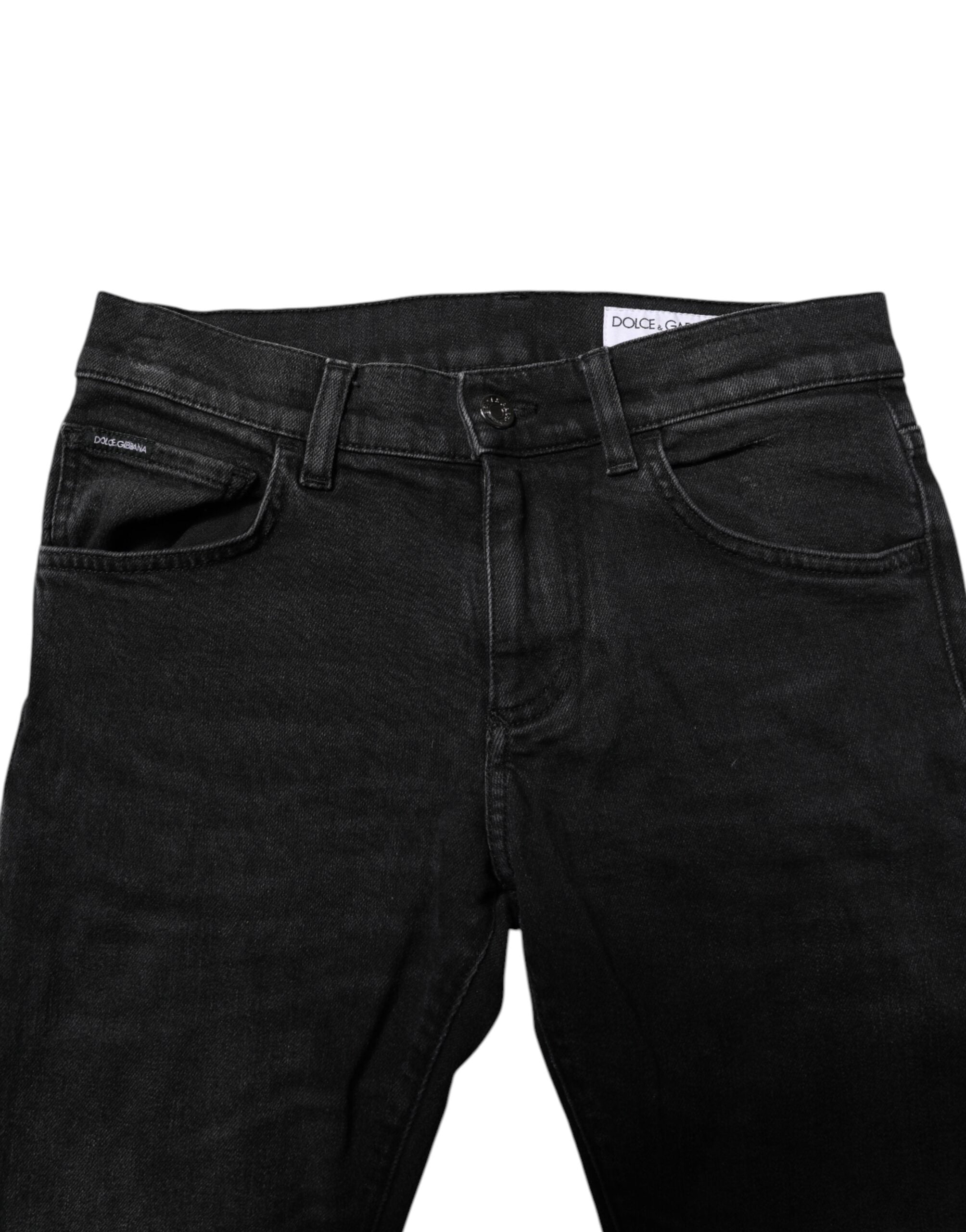 Jeans slim en coton noir de Dolce & Gabbana pour homme, coupe ajustée avec détails en denim.