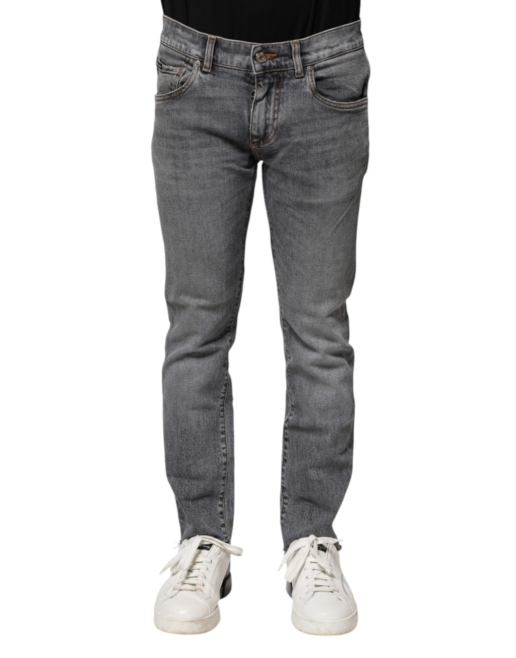 Jeans skinny en coton gris de Dolce & Gabbana pour homme, coupe ajustée et détails en denim.