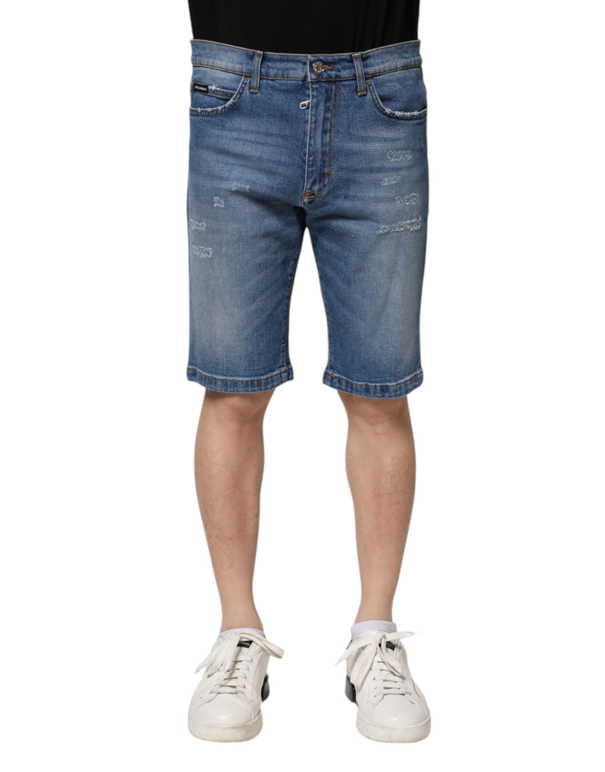 Shorts bermuda en denim bleu pour homme de Dolce & Gabbana, en coton stretch, style décontracté et moderne.