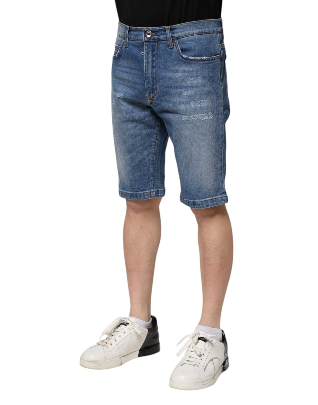 Shorts bermuda en denim bleu pour homme de Dolce & Gabbana, en coton stretch, style décontracté et confortable.