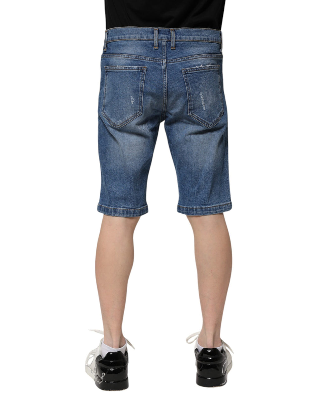 Shorts bermuda en denim bleu pour homme de Dolce & Gabbana, en coton stretch, style décontracté et élégant.