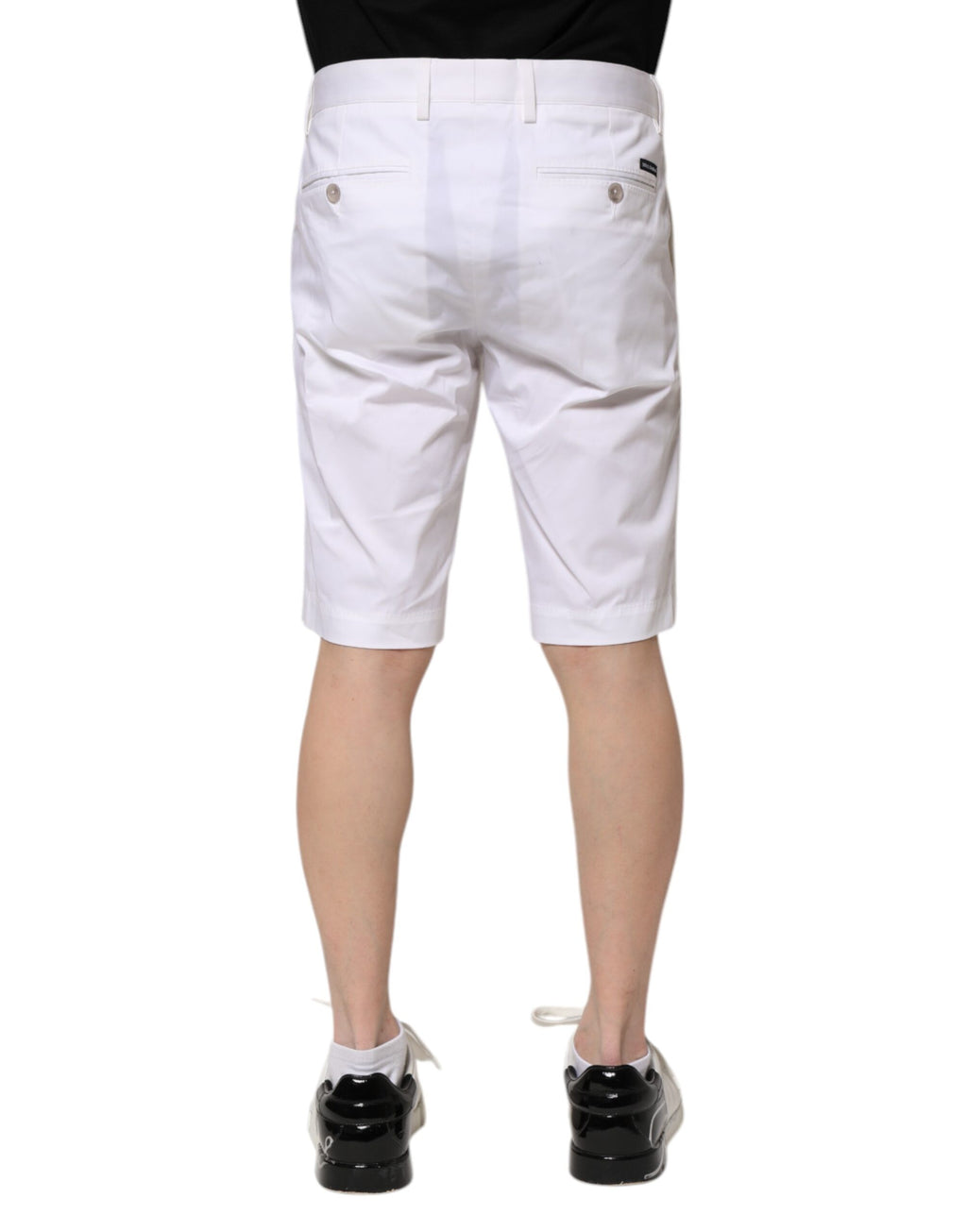 Shorts bermuda en coton stretch blanc pour homme de Dolce & Gabbana, denim, vue de face avec détails de la ceinture.