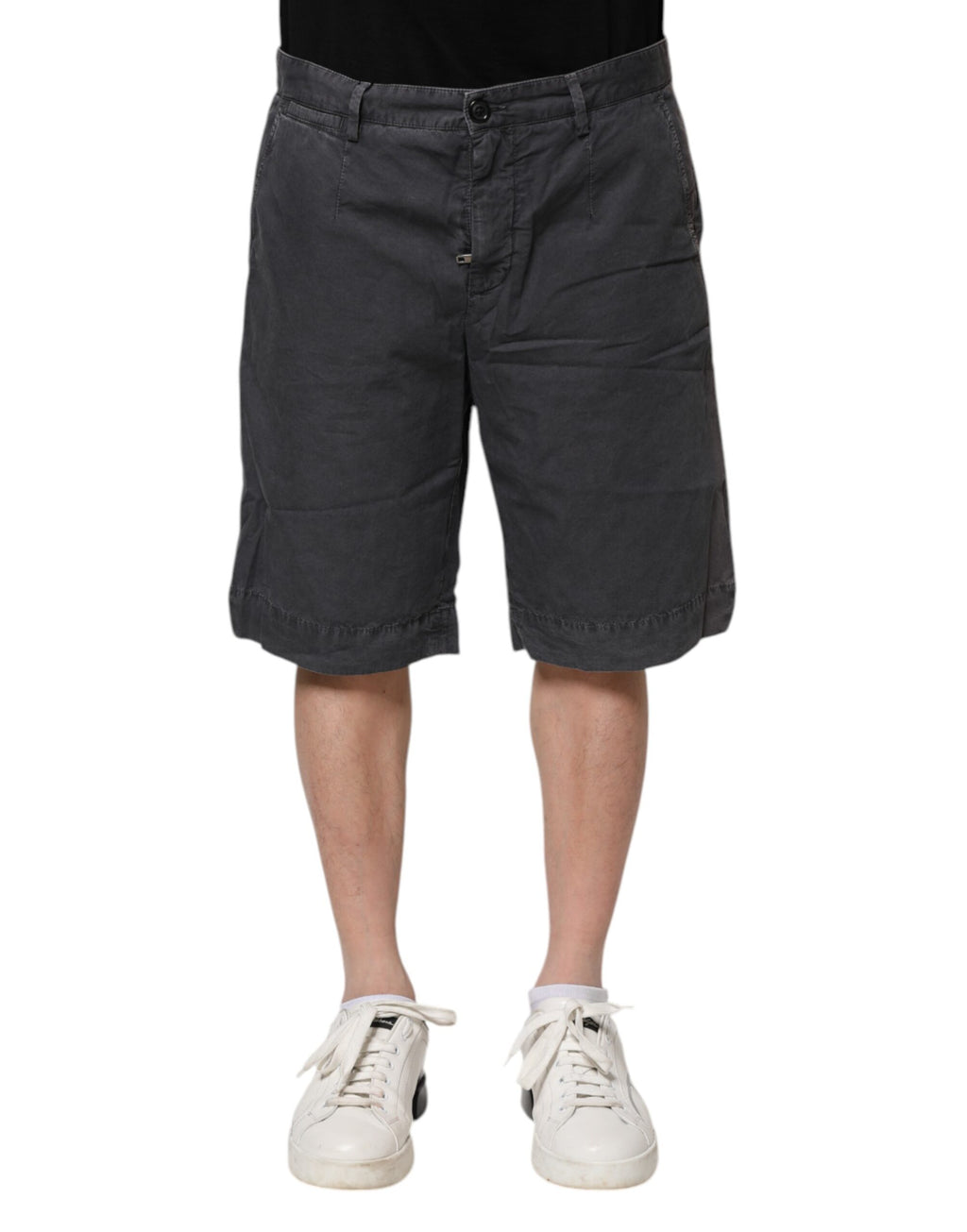 Shorts bermuda en denim stretch gris foncé Dolce & Gabbana en coton, vue de face, décontractés et élégants.