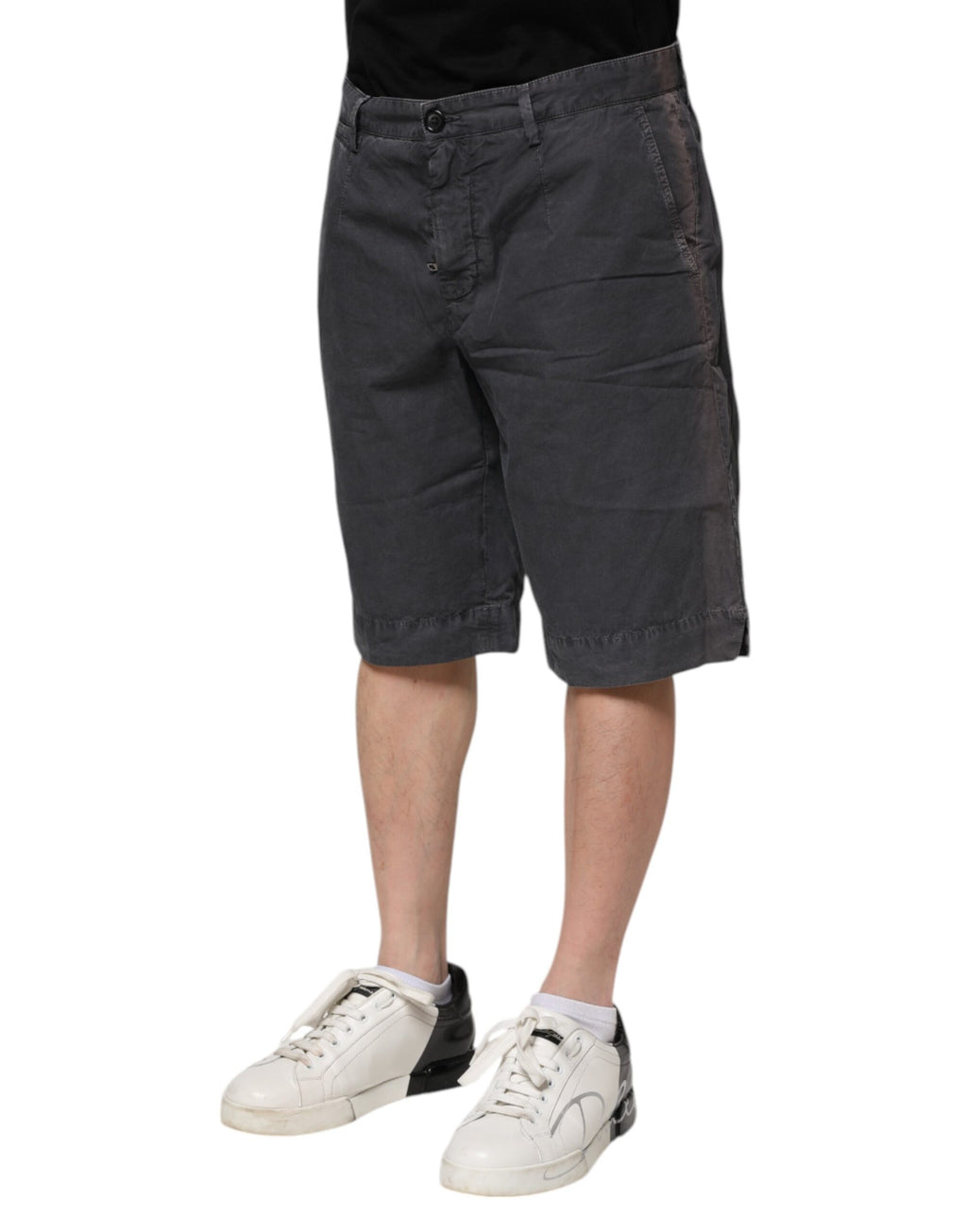 Shorts bermuda en denim extensible en coton gris foncé de Dolce & Gabbana, style décontracté et élégant.