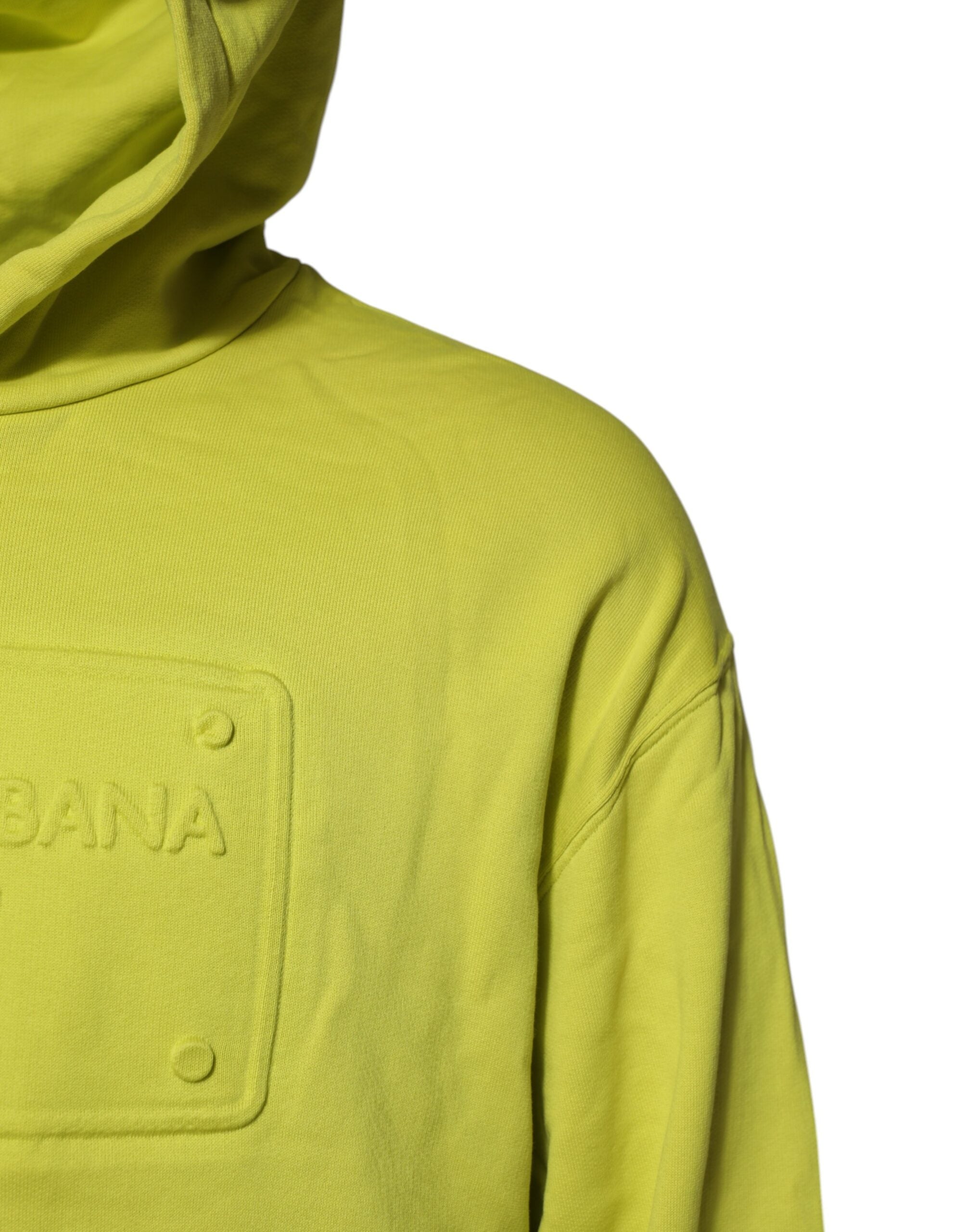 Sweat à capuche vert en coton Dolce & Gabbana avec logo, porté sur mannequin, vue de face.