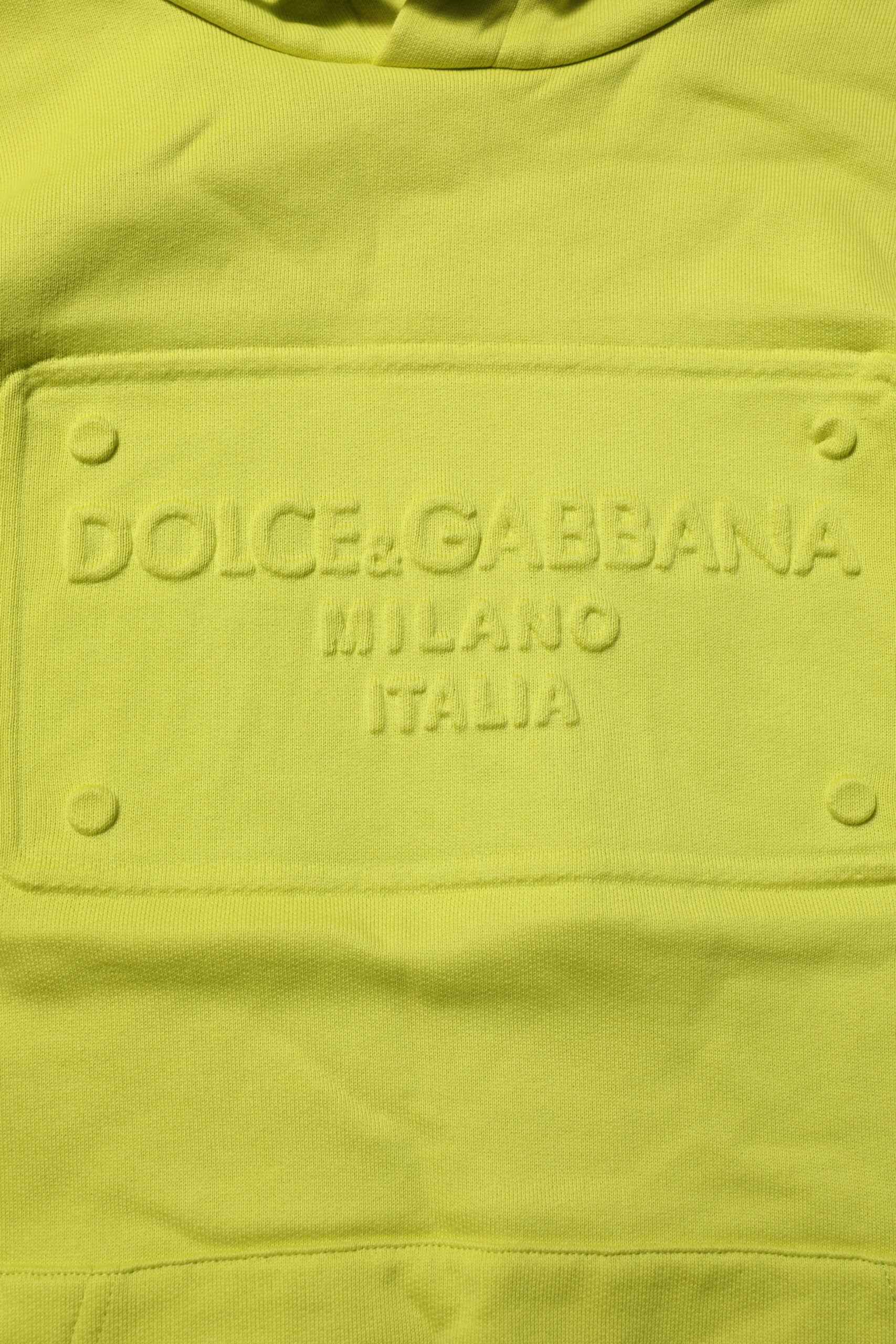 Sweat-shirt à capuche en coton vert Dolce & Gabbana avec logo, style décontracté et design élégant.