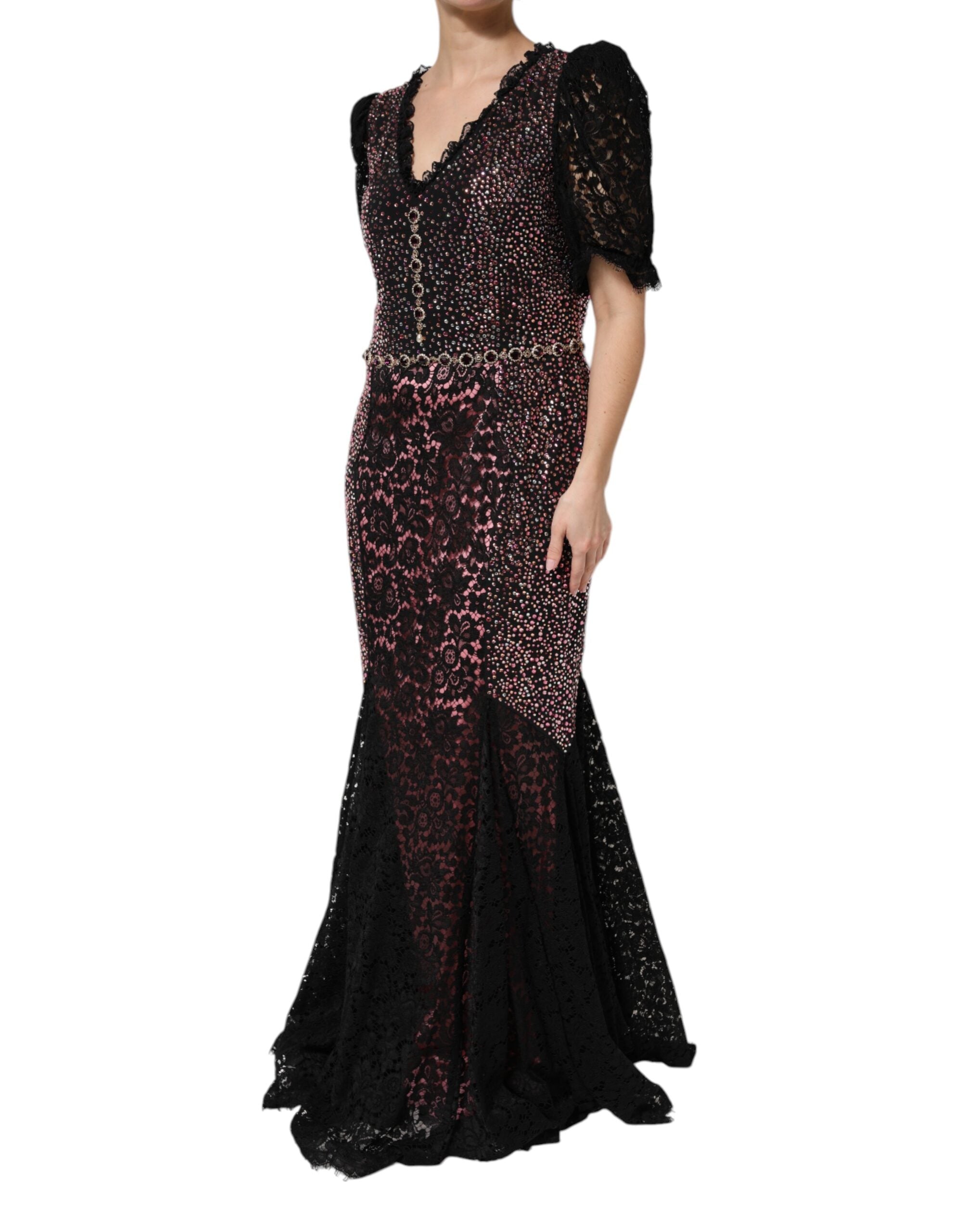 Robe sirène Dolce & Gabbana multicolore ornée de perles et embellissements, moulante et élégante.