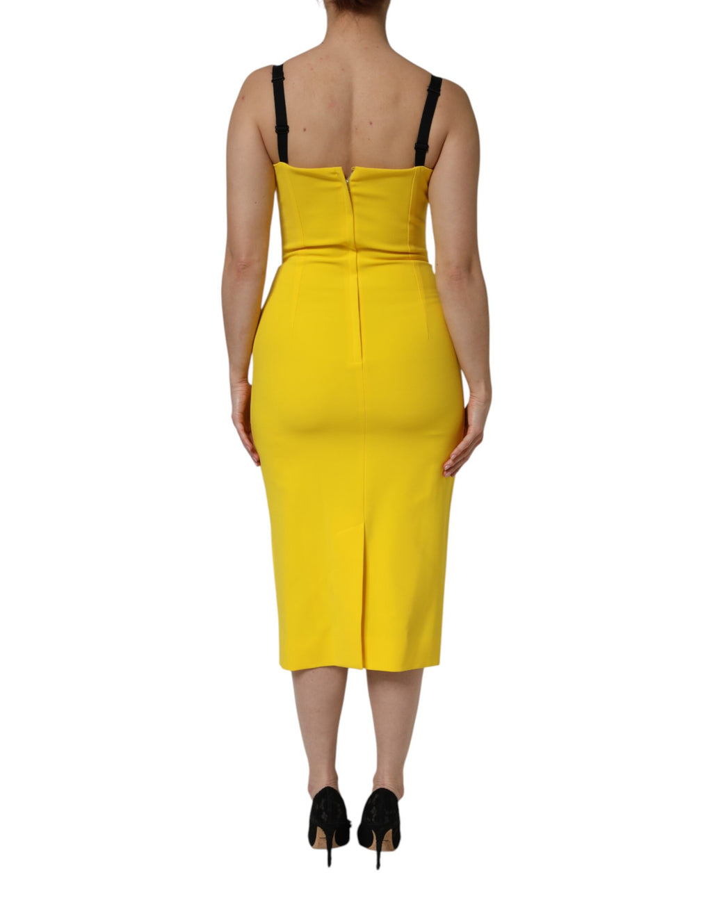 Robe midi sans manches en polyester jaune de Dolce & Gabbana, style élégante et moderne.