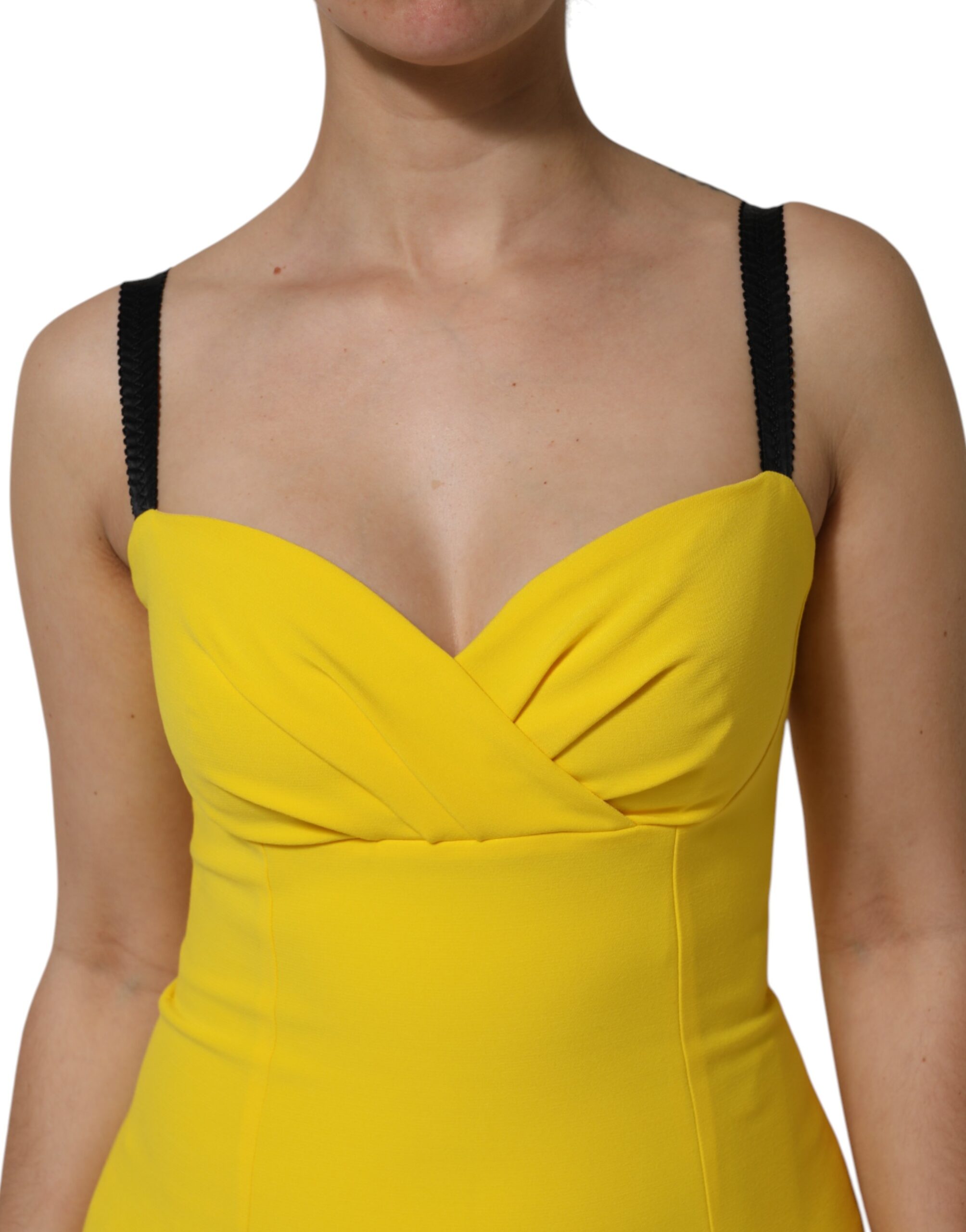Robe midi sans manches en polyester jaune de Dolce & Gabbana, coupe ajustée et élégante pour femmes.