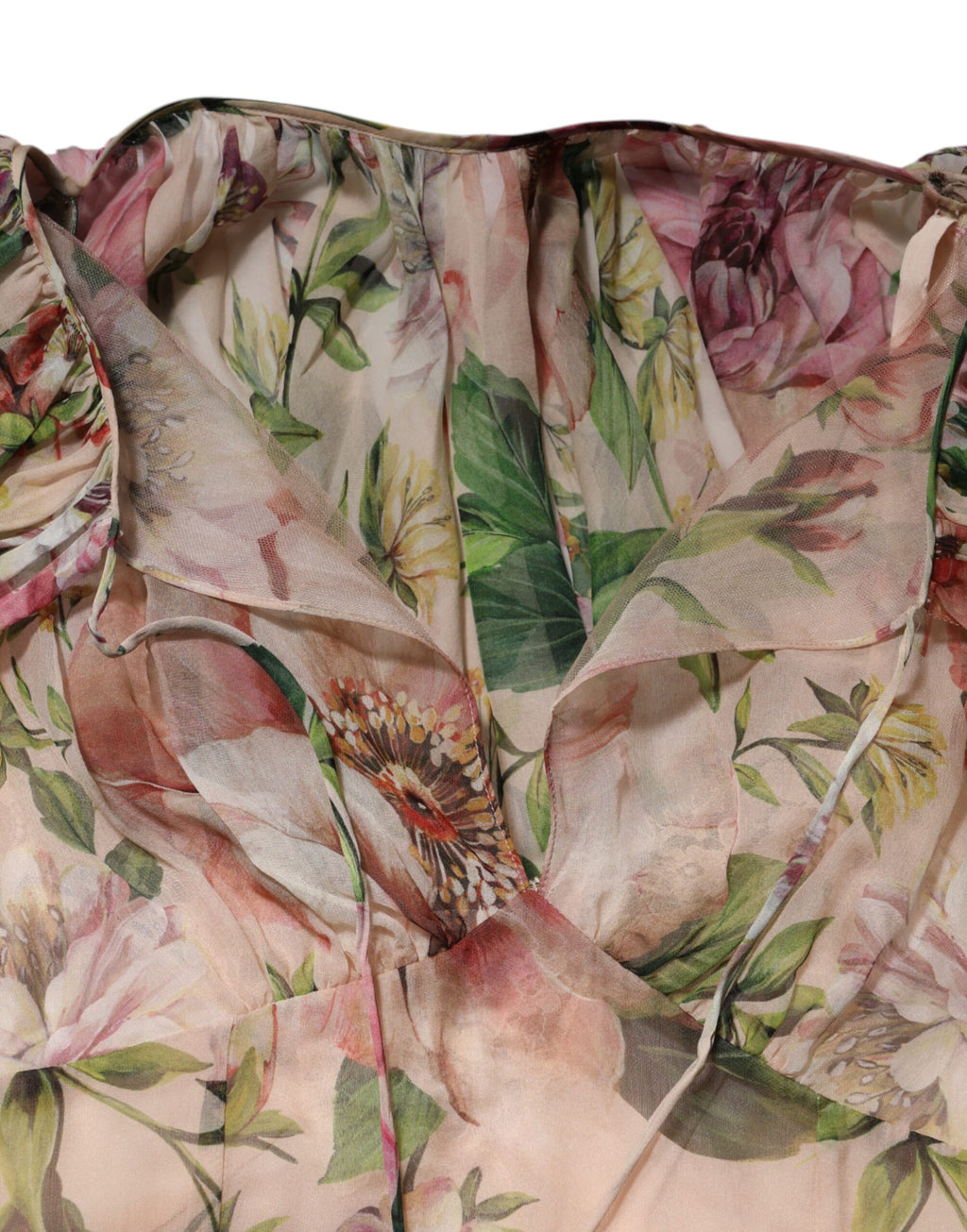 Robe longue maxi à fleurs roses Dolce & Gabbana avec jupe à plusieurs couches, style élégant et fluide.
