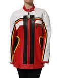 Blouson en cuir multicolore Dolce & Gabbana avec fermeture éclair intégrale et style biker, vue de face.