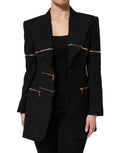 Veste blazer Dolce & Gabbana en laine noire avec fermeture éclair et détails élégants, vue de face sur fond neutre.