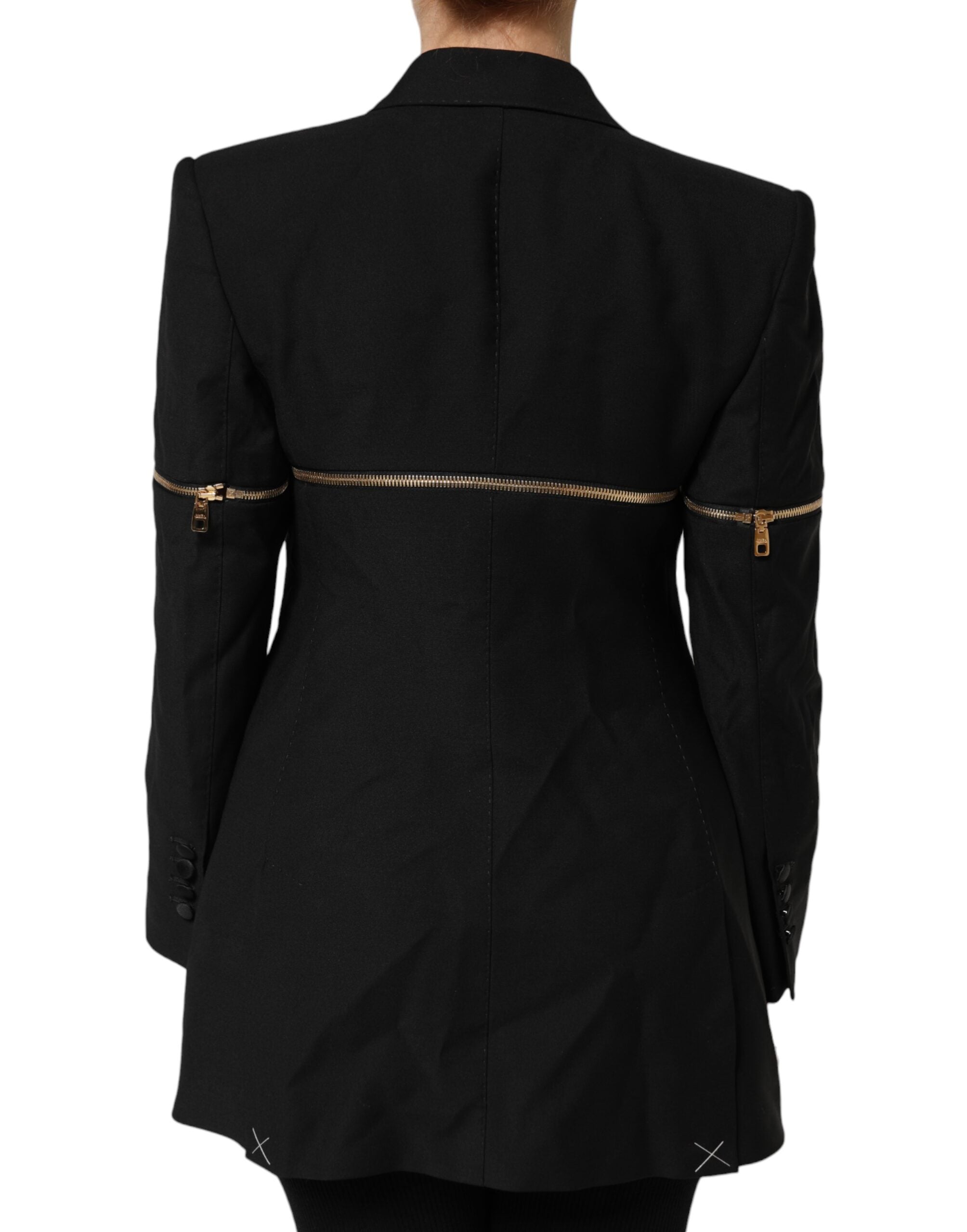 Veste blazer noire en laine Dolce & Gabbana avec fermeture éclair et détails sophistiqués, élégante et moderne.