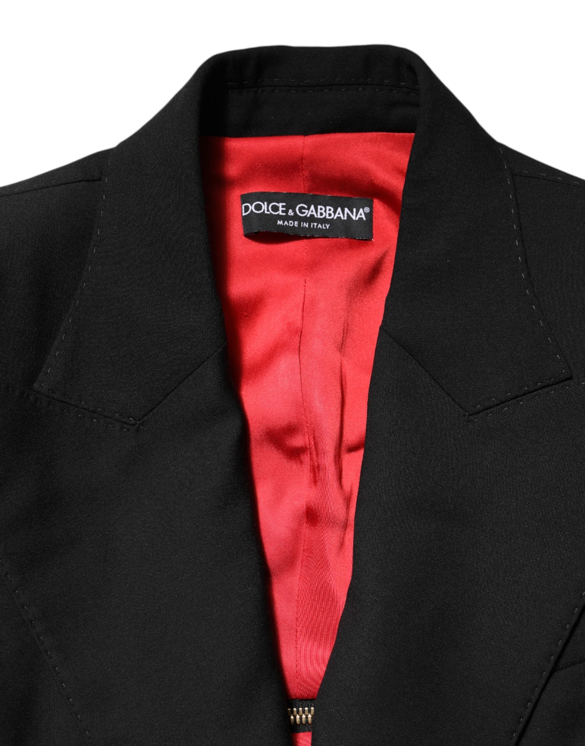 Blazer en laine noire Dolce & Gabbana avec détails de fermeture éclair, élégant et moderne pour homme ou femme.