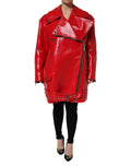 Veste en cuir d'agneau rouge Dolce & Gabbana avec fermeture éclair complète, style élégant et moderne.
