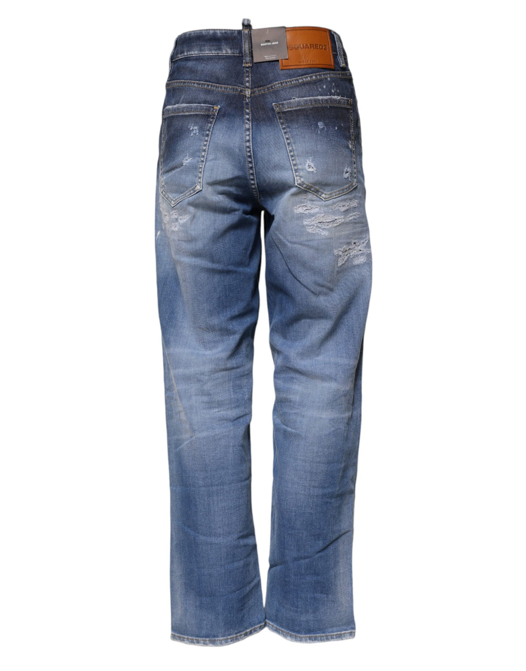 Jeans en denim blanc cassé Dsquared², coupe droite, taille mi-haute, avec déchirures et style décontracté.