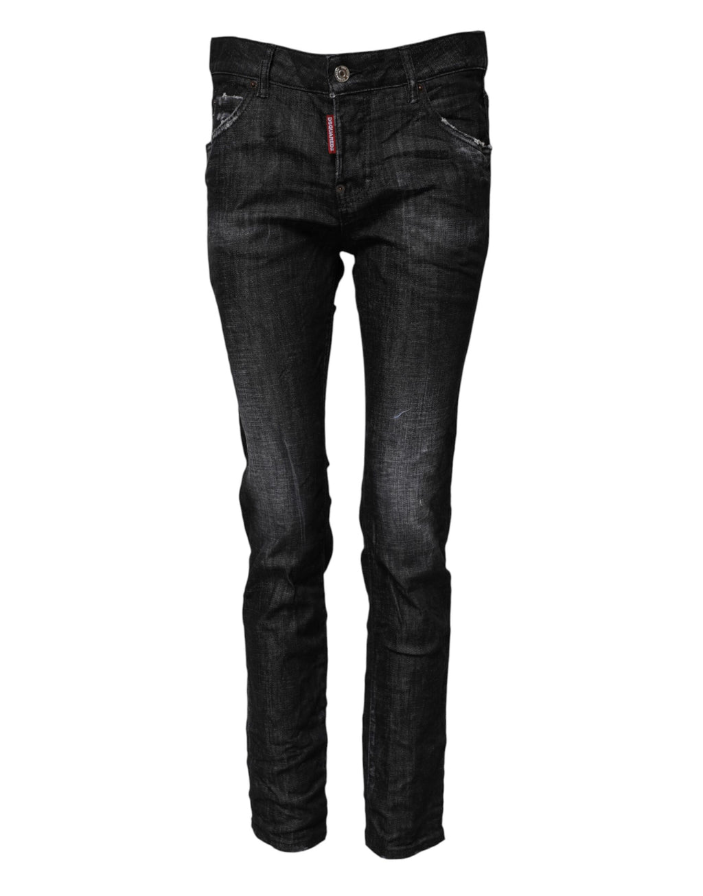 Jeans skinny en coton délavé noir de Dsquared², taille mi-haute, visibles avec détails de couture et finition décontractée.